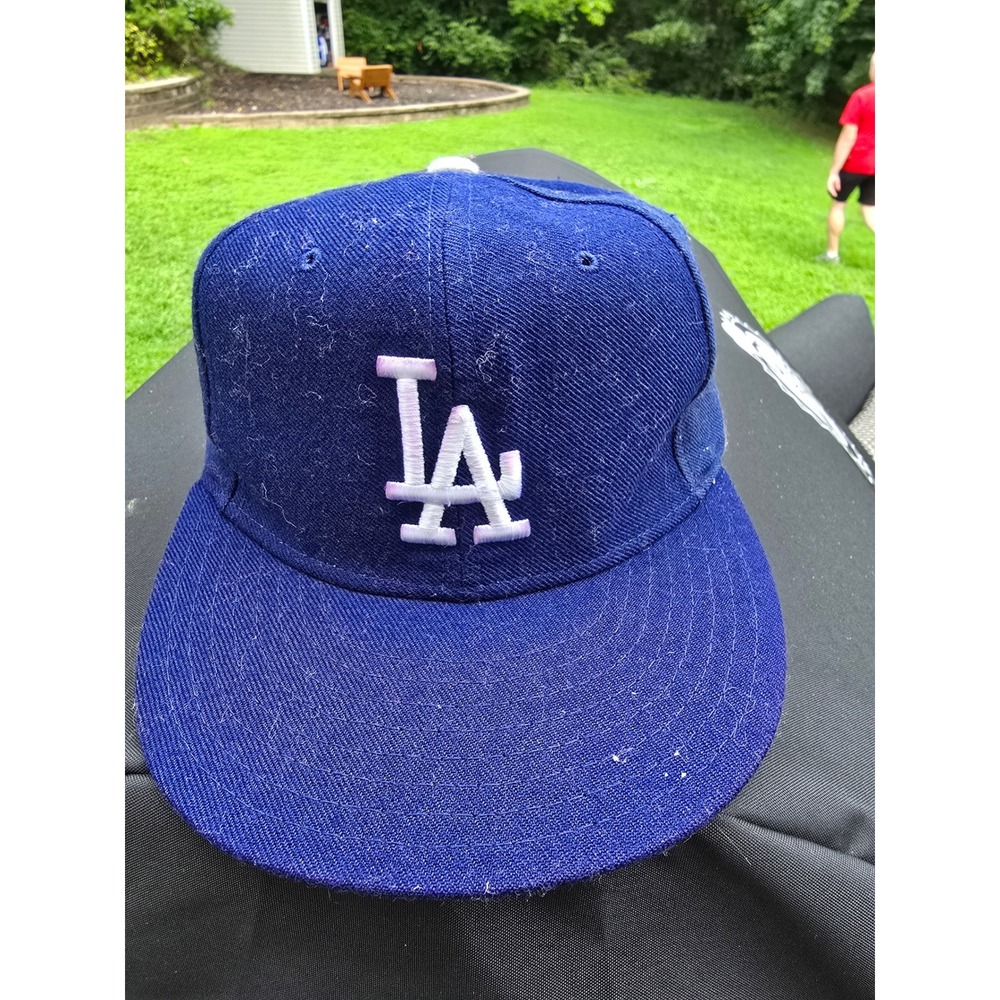 Vintage New Era LA Dodgers Fitted Hat 6 5/8‎ Blue 100% Wool MLB Made in USA Cap